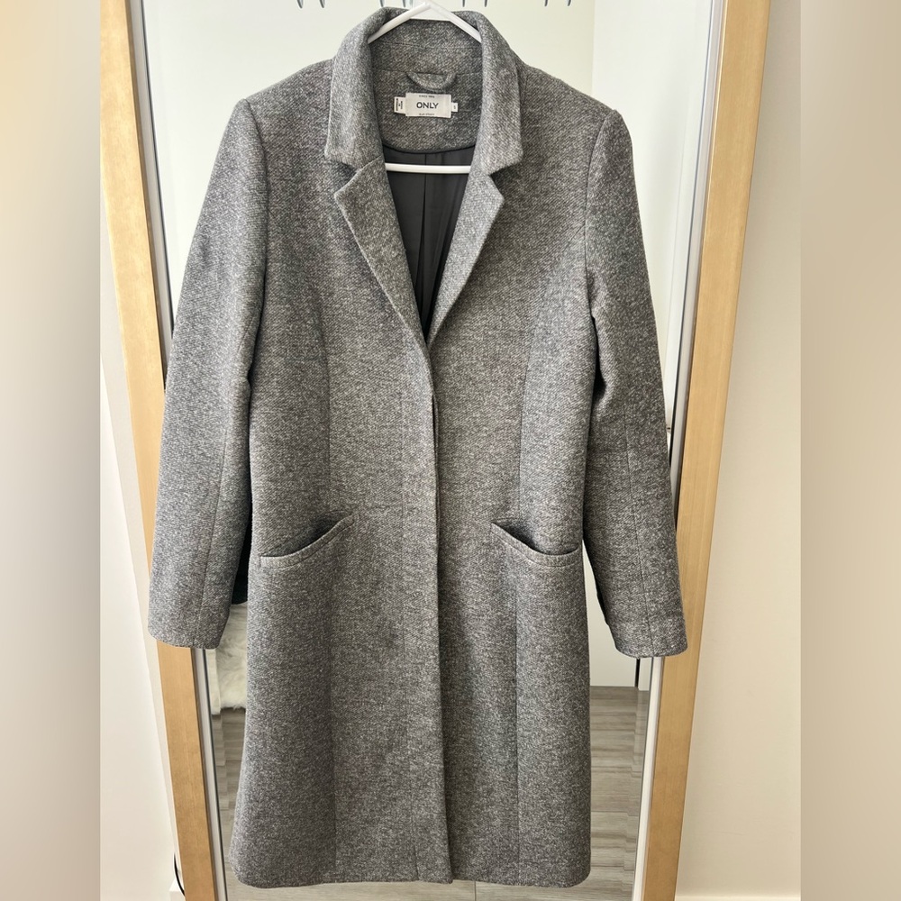 ONLY Women's Grey Midi-Length Single-Breasted Coat